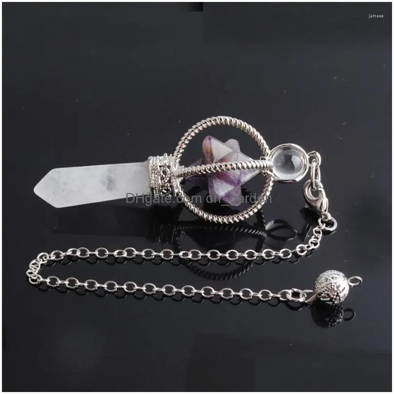 pendant necklaces merkaba dowsing quartz natural stone pendulum wicca reiki radiestesia chakra chain jewelry tbn385