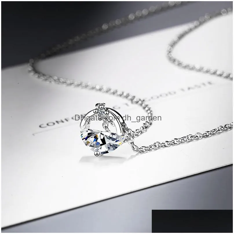 pendant necklaces exquisite round clavicle chain necklace elegant womens wedding blue white crystal fashion jewelry