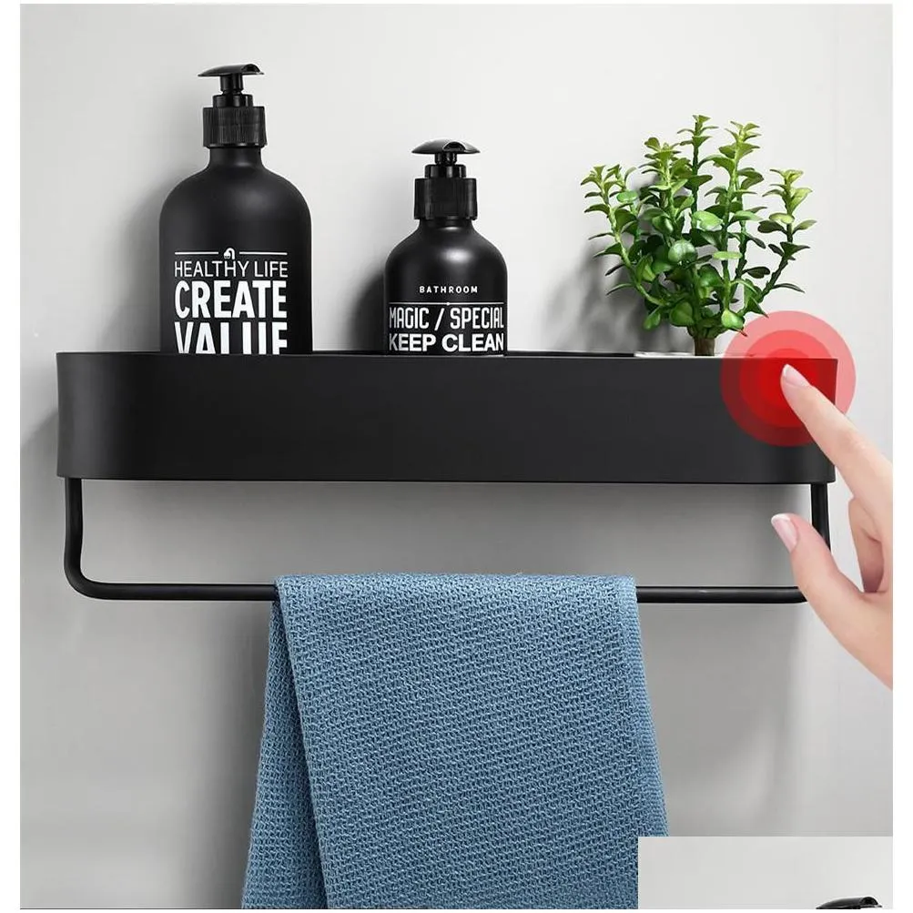 space aluminum black bathroom shelves kitchen wall shelf shower storage rack towel bar bathroom accessories 3050 cm length