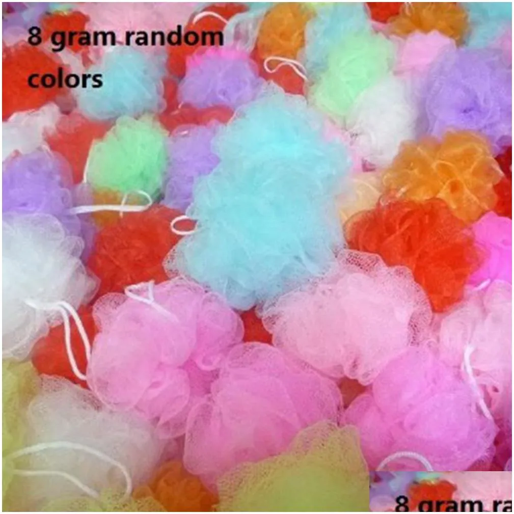 100pcs multi colors 8g/15g/20g/30g bath brushes shower sponge pouf loofahs nylon mesh brush scrubbers ball meshbath showroom sponges