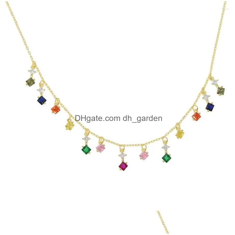 pendant necklaces 2023 gold filled multi color rainbow jewelry girl women colorful tassel charm cz delicate sexy layer luxury