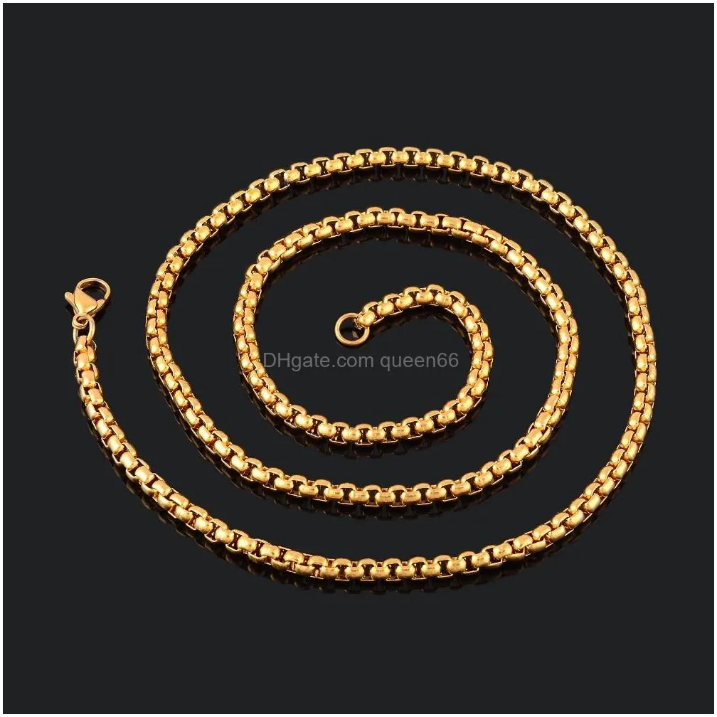 whole salewidth 2mm/3mm/4mm/5mm gold stainless steel round box link chain never fade waterproof wholesale