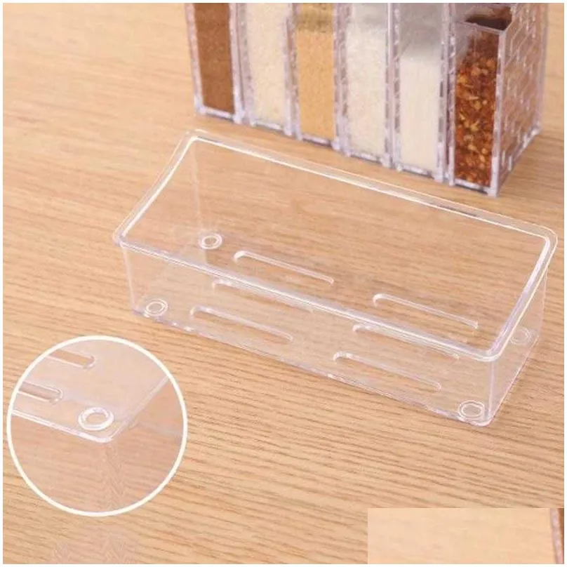 6pcs/set kitchen jar seasoning rack spice storage bottle jars transparent pp salt pepper cumin powder box tool