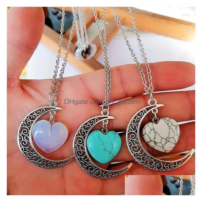 pendant necklaces fashion hollow moon natural crystal love necklace reiki mineral meditation energy stone for women men couples choker