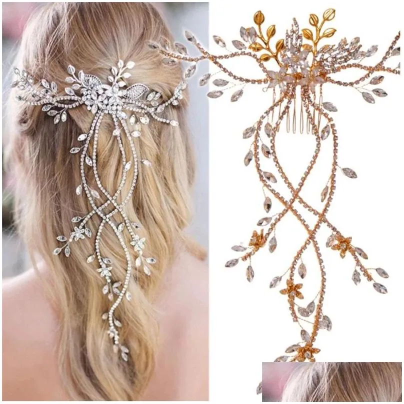 fs0001 bridal jewelry european and american crystal long hair combs inserted combs woven rhinestone hair accessories wedding accessories headdress