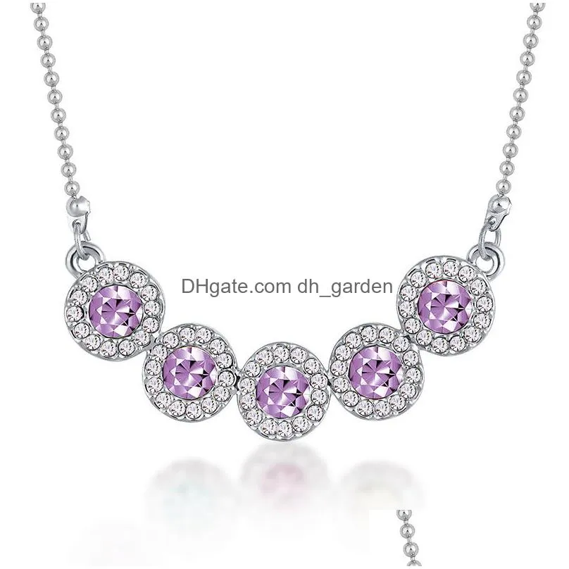 pendant necklaces korean style fashion crystal necklace rainbow color zircon pure 925 sterling silver jewelry accessories