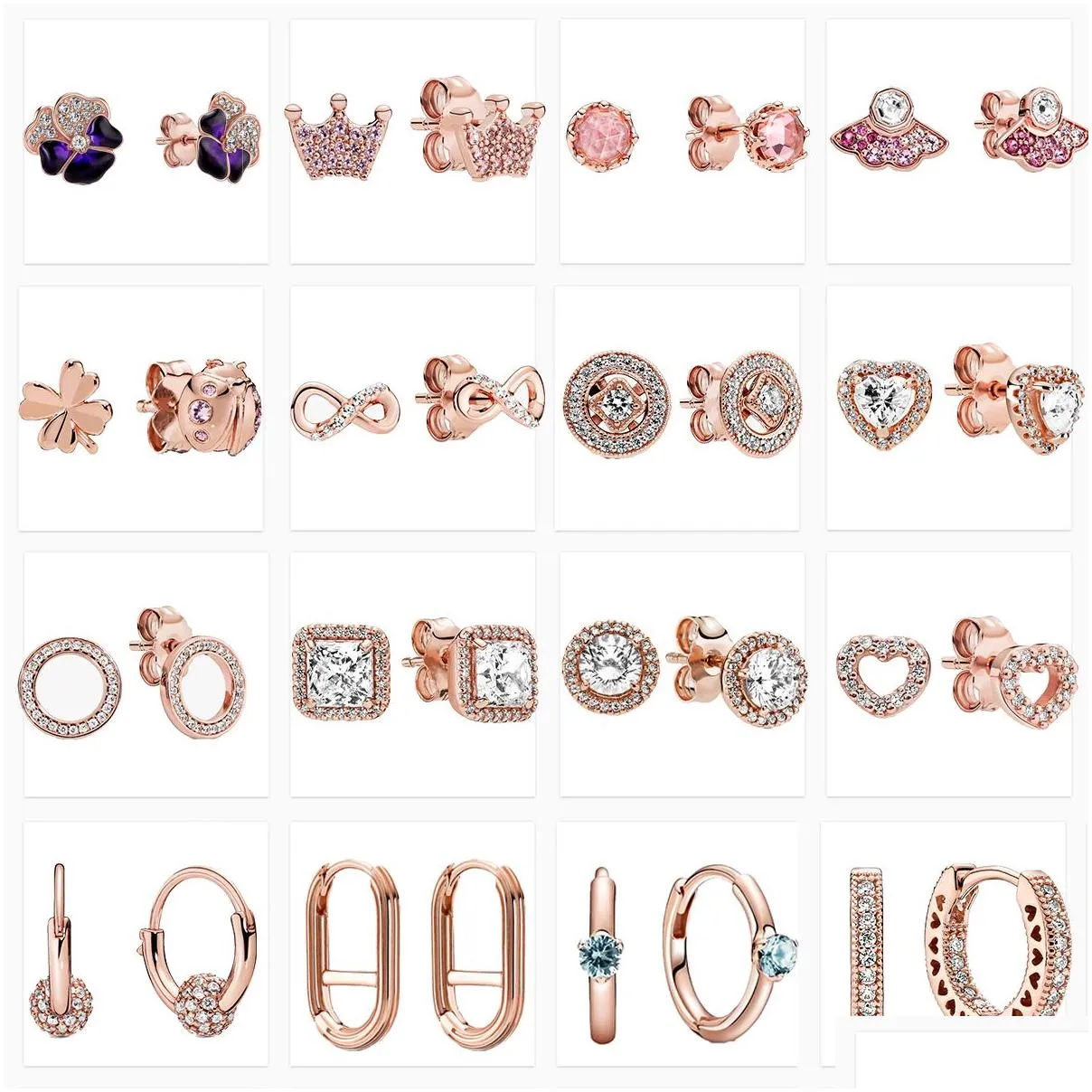  trendy sterling silver studs shiny heart rose gold diamond romantic pandora stud earrings fashion ladies hoop earrings