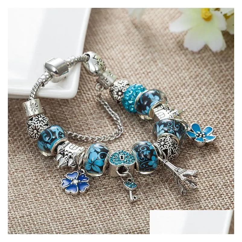  charm tower pendant bracelet for  platinum diy beaded lady elegant bracelet with original box holiday gift