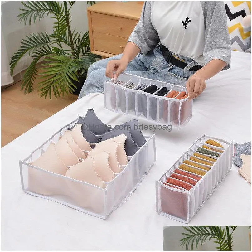 bra storage boxes underwear clothes organizer drawer nylon divider closet organizer foldable 6/7/11 grids separated drawer organizer