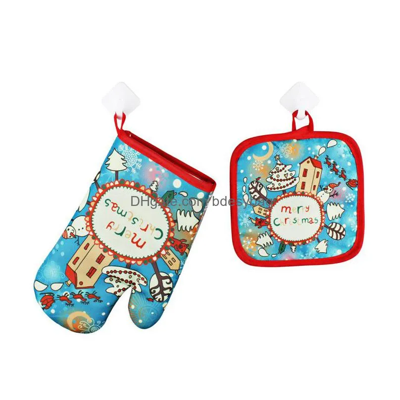 christmas oven cotton gloves xmas baking anti 26cmx16cm gloves oven microwave insulation 17cm mat gloves set