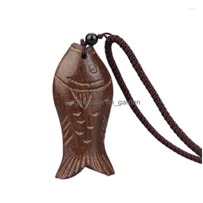 pendant necklaces wood lucky fish brown and vintage artificial leather necklace chain 2023 ee