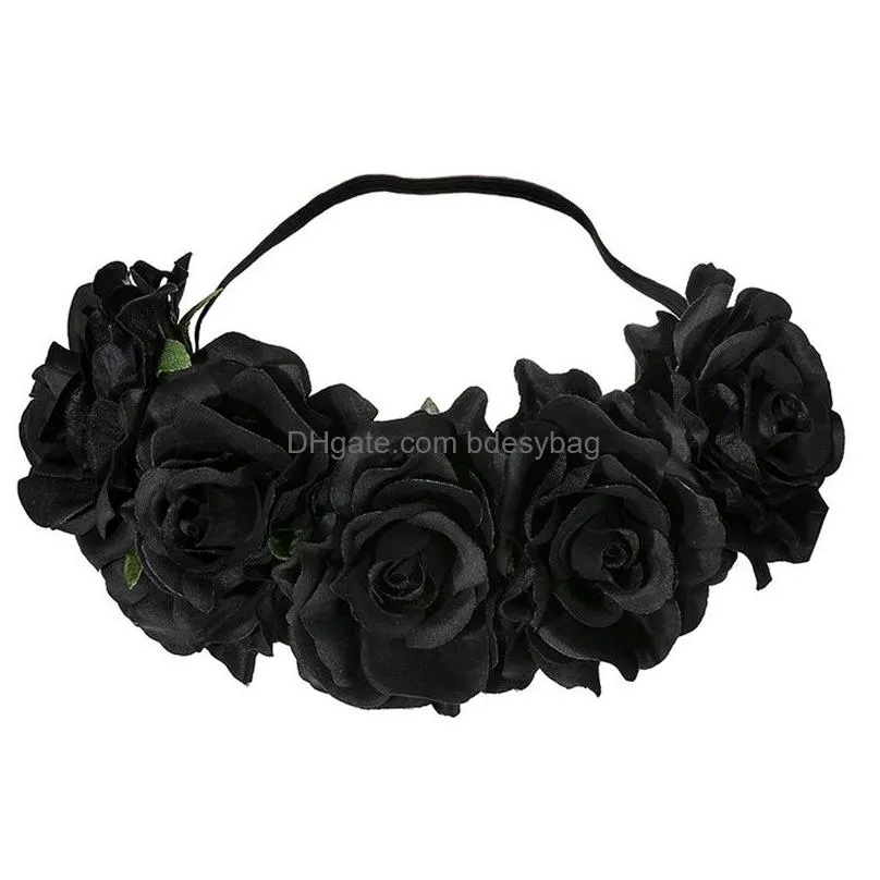 rose headband bohemian flower crowns beach hawaii floral garland rose wedding wreaths headband holiday festival hair accessories