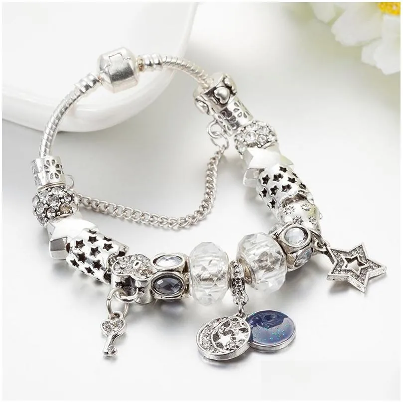 charm star moon beaded bracelet for  jewelry silver plated high quality temperament diy beaded pendant lady bracelet with