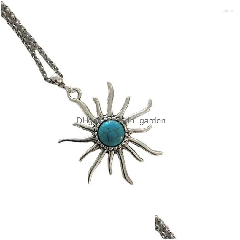 pendant necklaces sun flower crack turquoise jewelry cross chain wedding banquet festival gifts men and women daily