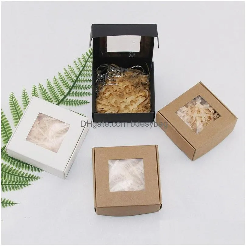 small kraft paper box handmade soap box with window brown white black craft paper gift jewelry box multisize