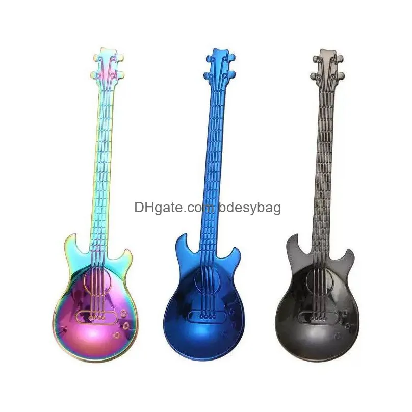 guitar dessert spoon stainless steel guitar spoon coffee mixing spoons dessert ice cream scoop cafe accessories