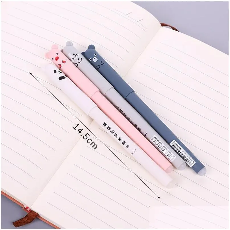 gel pens 1pcs 0.35mm pig bear cat mouse erasable pen school office supplies kawaii stationery gift washable handle blue black ink