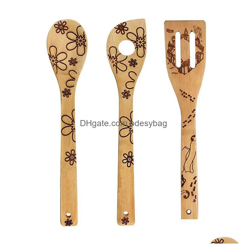 laser spoon sets laser carving pattern tableware spoon spatula nonstick bamboo cooking utensil kitchen tool christmas gifts