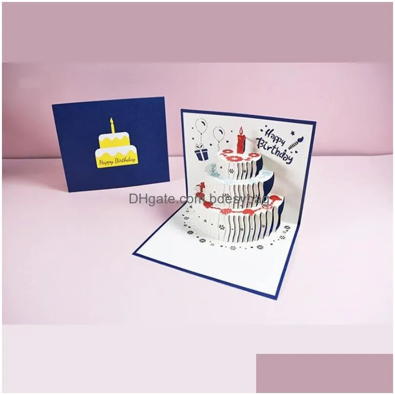 3d  up happy birthday greeting cards laser cut fruit cake shaped postcards gifts card with envelope stickers