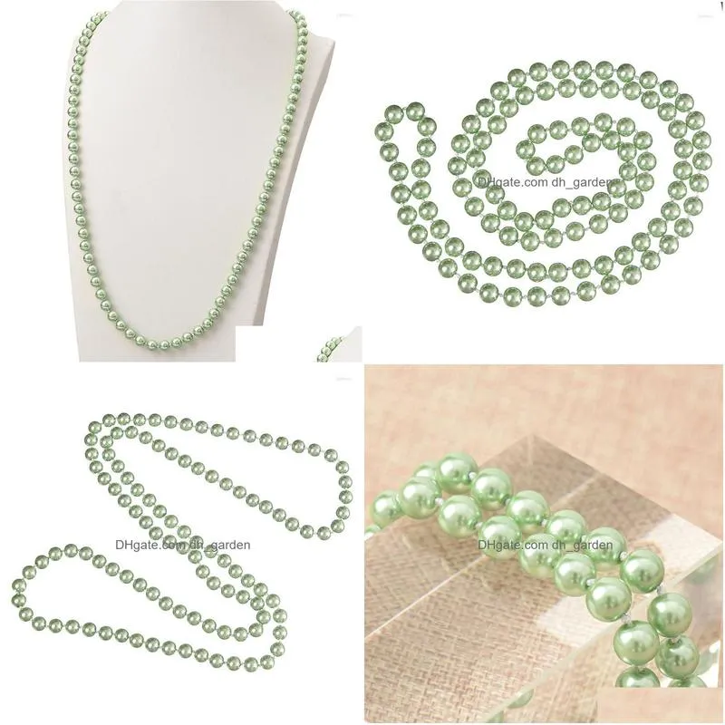 chains  green color long pearl necklace making for statement women gift 8mm round shell imitation chain 36inch h868