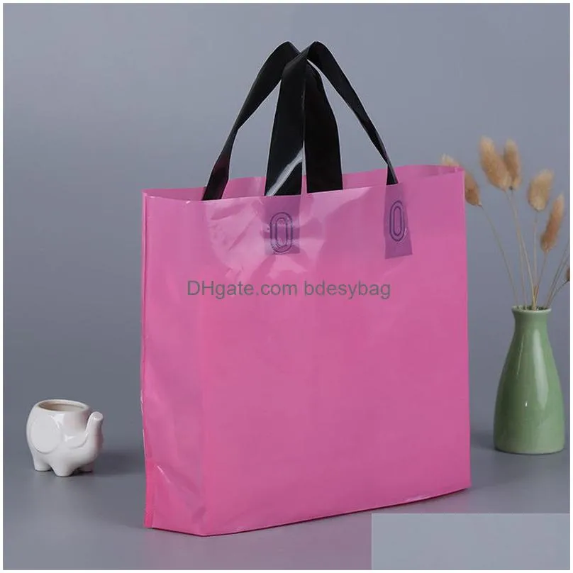 plastic shopping bags with handle solid color garment/clothing/gift packaging bag party supplies custom logo printed avaliable