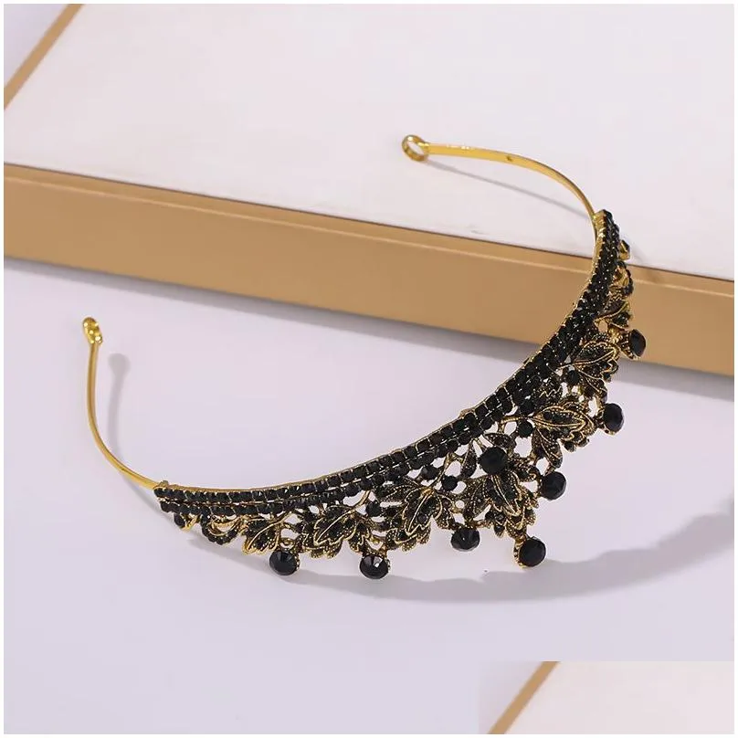  european and american crown headwear baroque birthday and wedding style accessories black alloy rhinestones selling crown hair accessories