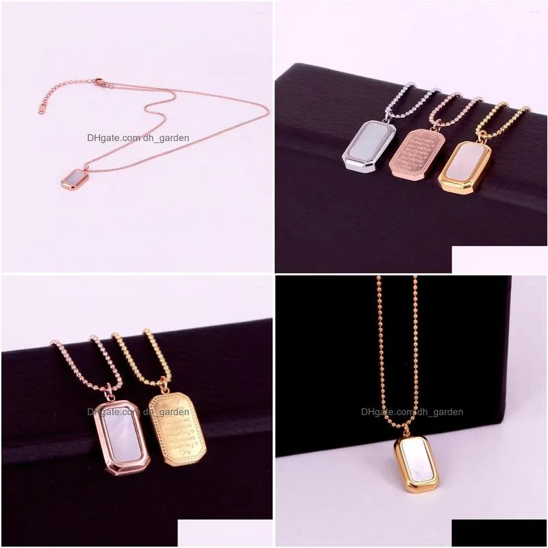 pendant necklaces korean style stainless steel english letter shell square scriptures necklace rose gold color women female party gift