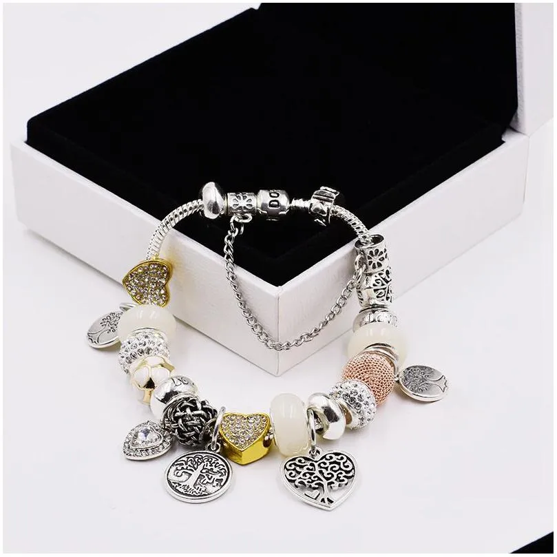 fashion charm pendant bracelet for  jewelry with silver plated original box diy beaded bracelet gold heartshaped cz diamond