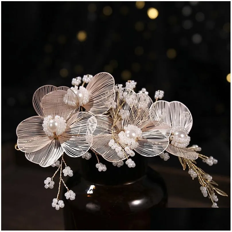 handmade flower headwear golden leaf hair band brides wedding plate hair accessories banquet dress anchor hair accessories