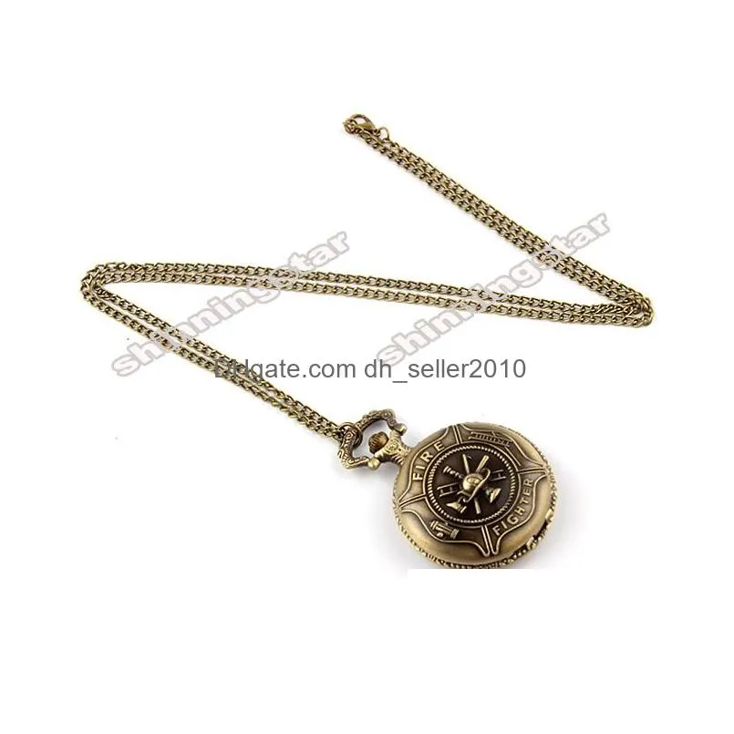 wholesalebronze fire fighter pocket watch necklace pendant chain xmas gift p106 christmas gifts