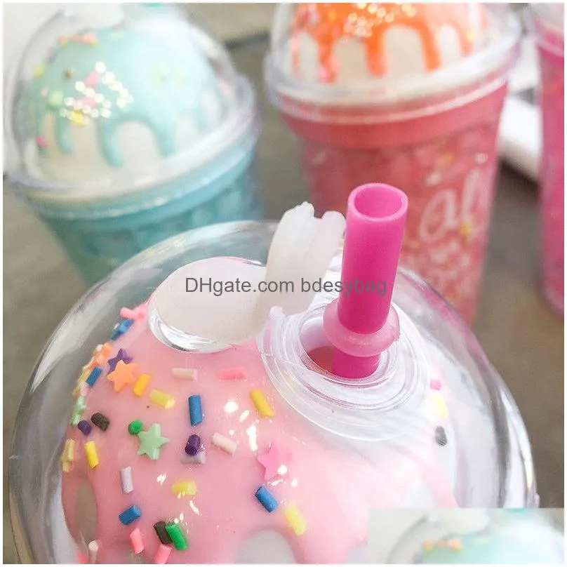 ice cream lids plastic water cups with straw kids couple milk juice drinks bottles doublelayer plastic mug