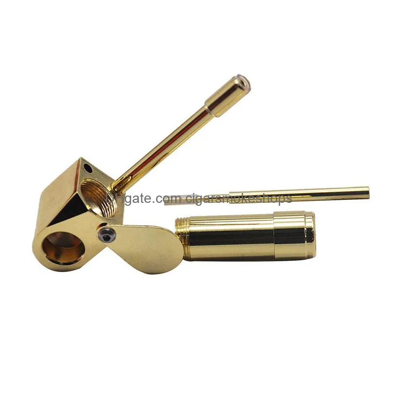 brass pipe smoking tobacco pipe style mini portable with golden cleaning tool oil herb hidden bowl smoke accessory