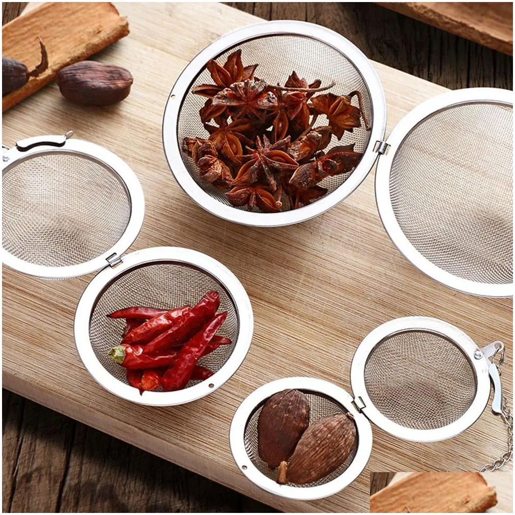 100pcs tea infusers tools 5cm stainless steel seasoning jar pot strainers sphere locking spice teaball strainer mesh infusercoffee filter on