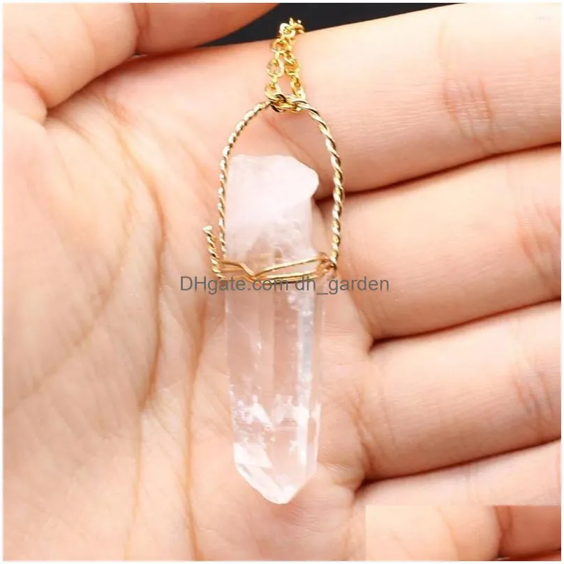 pendant necklaces for women jewelry crafts natural clear quartz stone necklace golden link 55 5cm rope chains crystals charms