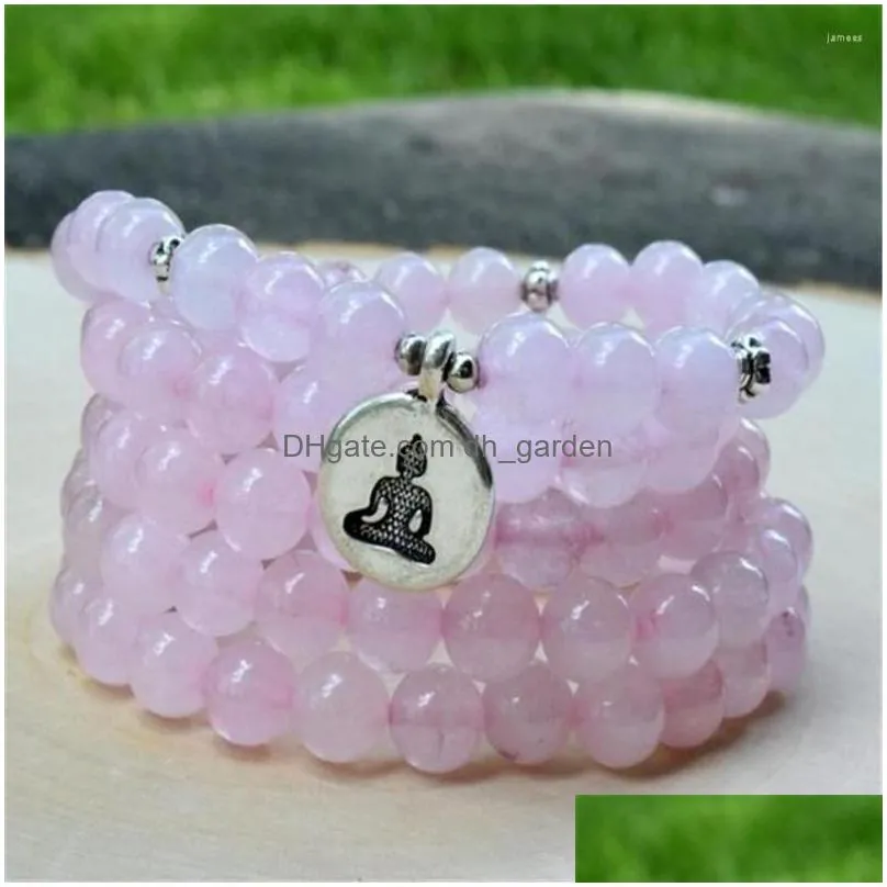 chains 8mm rose quartz 108 beads mala buddhist bracelet necklace chakra buddhism meditation ly classic cuff diy natural wristband