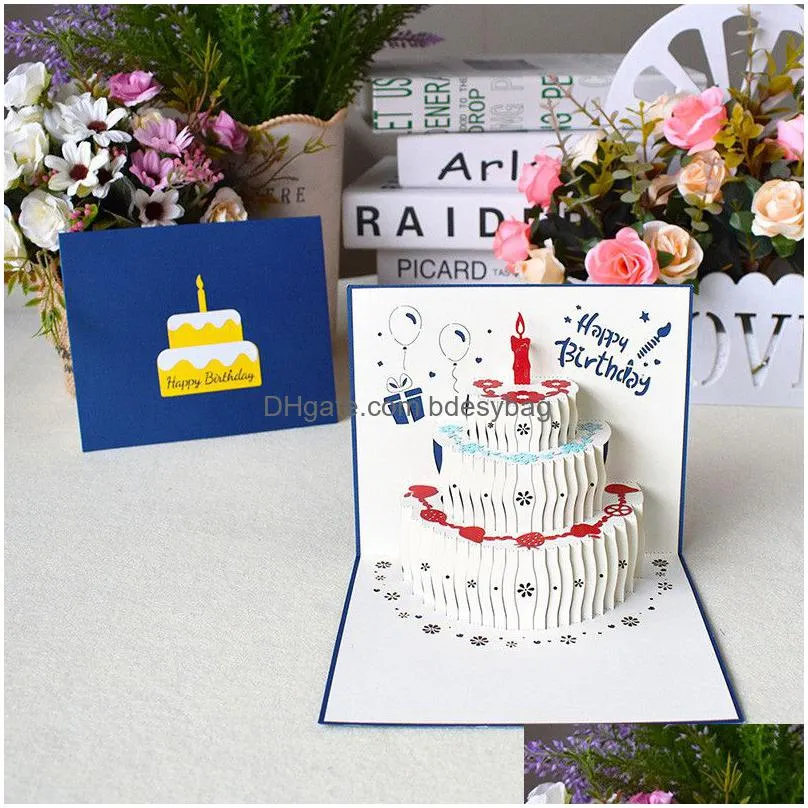 3d  up happy birthday greeting cards laser cut fruit cake shaped postcards gifts card with envelope stickers