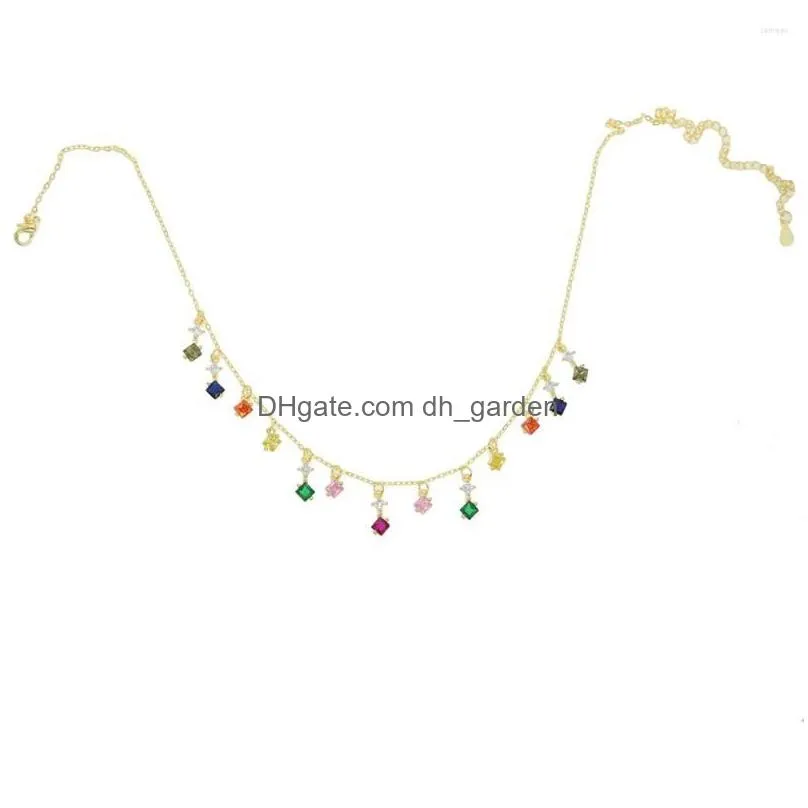 pendant necklaces 2023 gold filled multi color rainbow jewelry girl women colorful tassel charm cz delicate sexy layer luxury