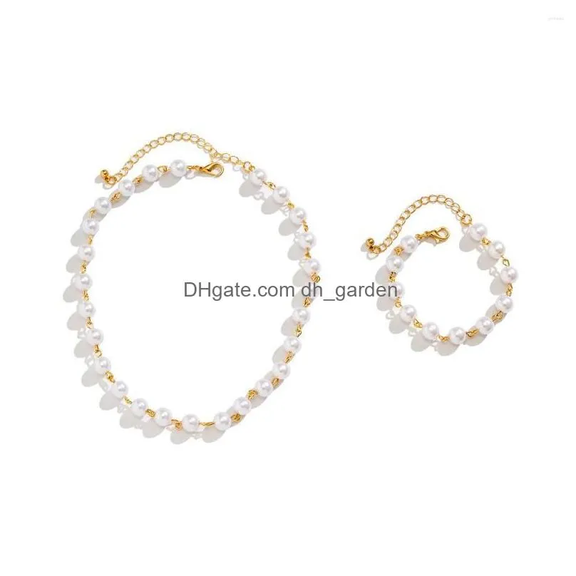 choker temperament versatile imitation pearl necklace single layer beaded antique collar chain bracelet suit simple pography accesso