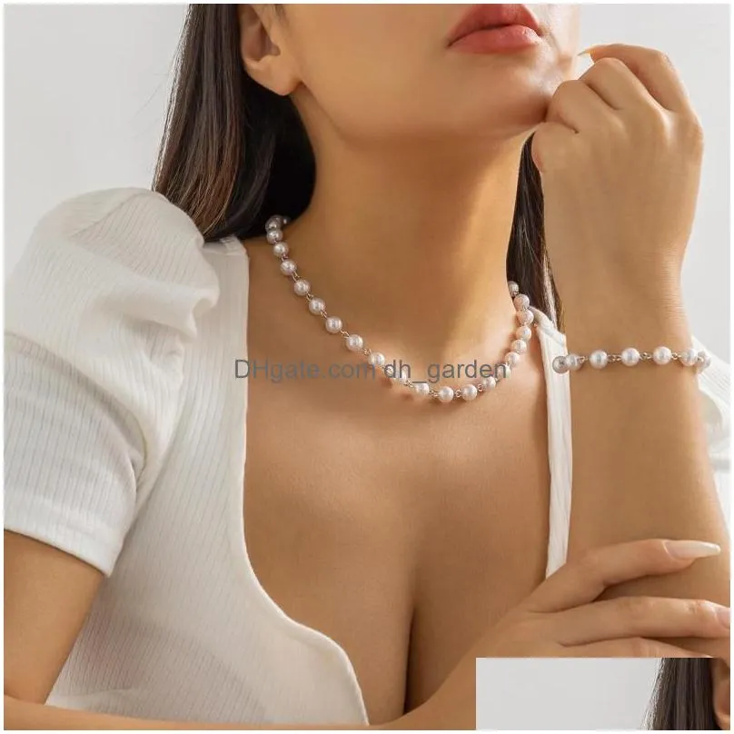 choker temperament versatile imitation pearl necklace single layer beaded antique collar chain bracelet suit simple pography accesso