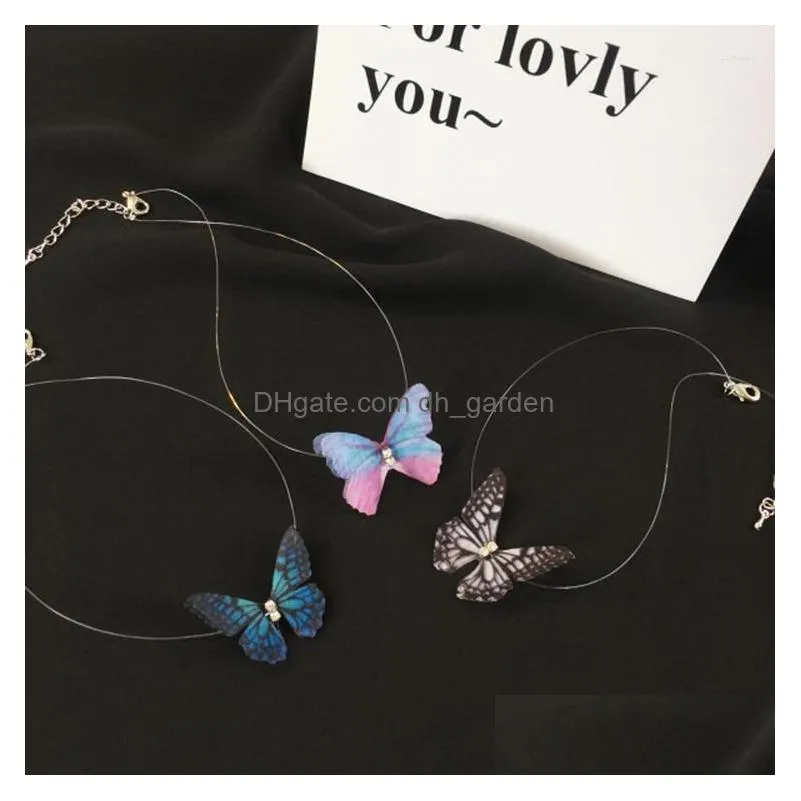 choker fishing line necklaces for women 3d butterfly stealth pendant necklace collier femme neck decoration retro jewelry gifts