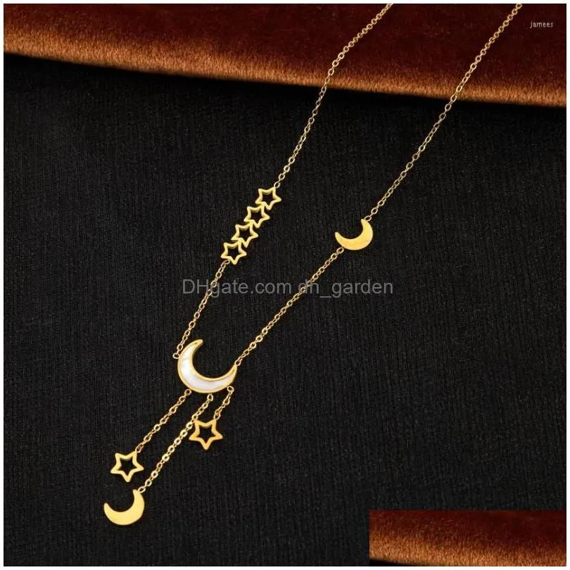 pendant necklaces 316l stainless steel fashion upscale jewelry embed natural shell stars moon charms chain choker pendants for women