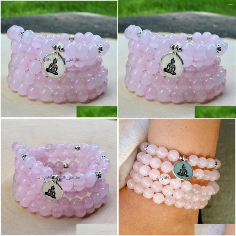 chains 8mm rose quartz 108 beads mala buddhist bracelet necklace chakra buddhism meditation ly classic cuff diy natural wristband