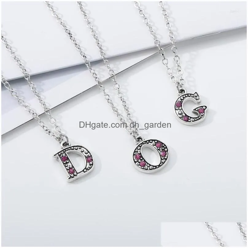 pendant necklaces az crystal 26 letters necklaceblack 0il color purple necklace for women silver chain