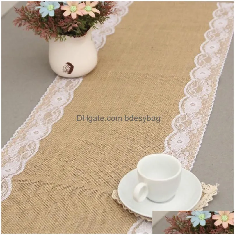linen lace table flag jute wedding party decoration tablecloths wedding chair cover christmas home decoration white black pink lace