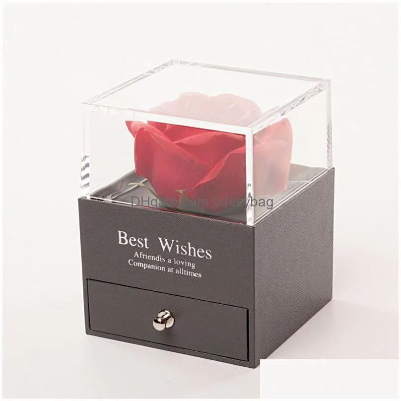 artificial soap rose acrylic jewelry box christmas valentines wedding mariage jewelry gifts box with tote bag