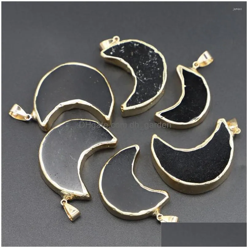 pendant necklaces brand natural original beautiful black moon crescent tourmaline diy jewelry making necklace 4pcs
