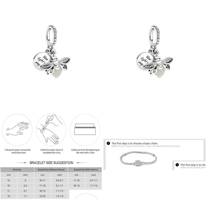  925 sterling silver luminous firefly pendant charm ladies diy jewelry beads pendant for pandora original bracelet