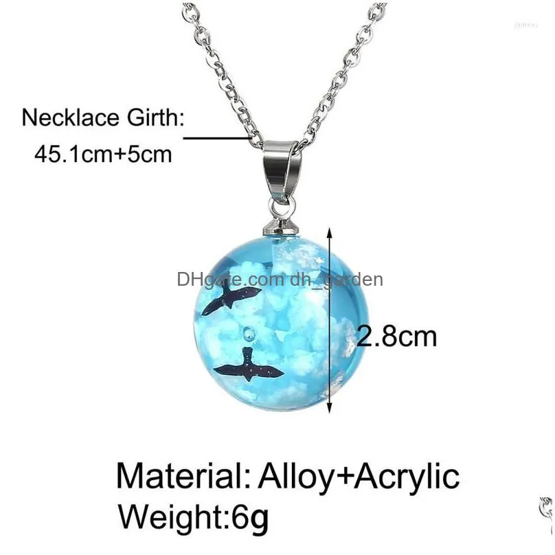 pendant necklaces creative blue sky white cloud chain necklace transparent rould ball shape resin for women fashion jewelry