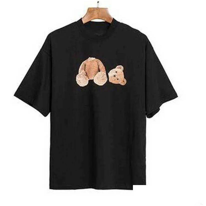 21ss mens women teddy bear printed tshirts black white pink tee men womens palm top short sleeve tees designer cotton clothes324t