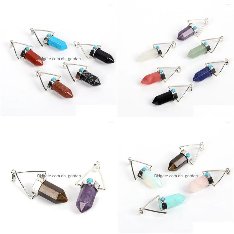 pendant necklaces fyjs unique wholesale 10 pcs silver plated geometric shape many colors quartz stone for gift trendy jewelry